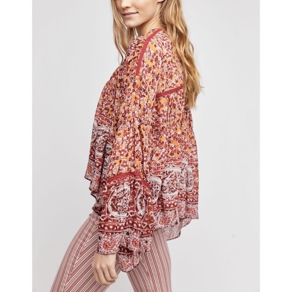 NWT Free People Lorraine Tiered Kimono Boho Pheasant Top Blouse - Picture 5 of 10